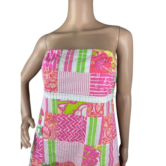 Lilly Pulitzer Bowen Buy Local Fruit Patchwork Strapless Dress 8 - Picture 2 of 13